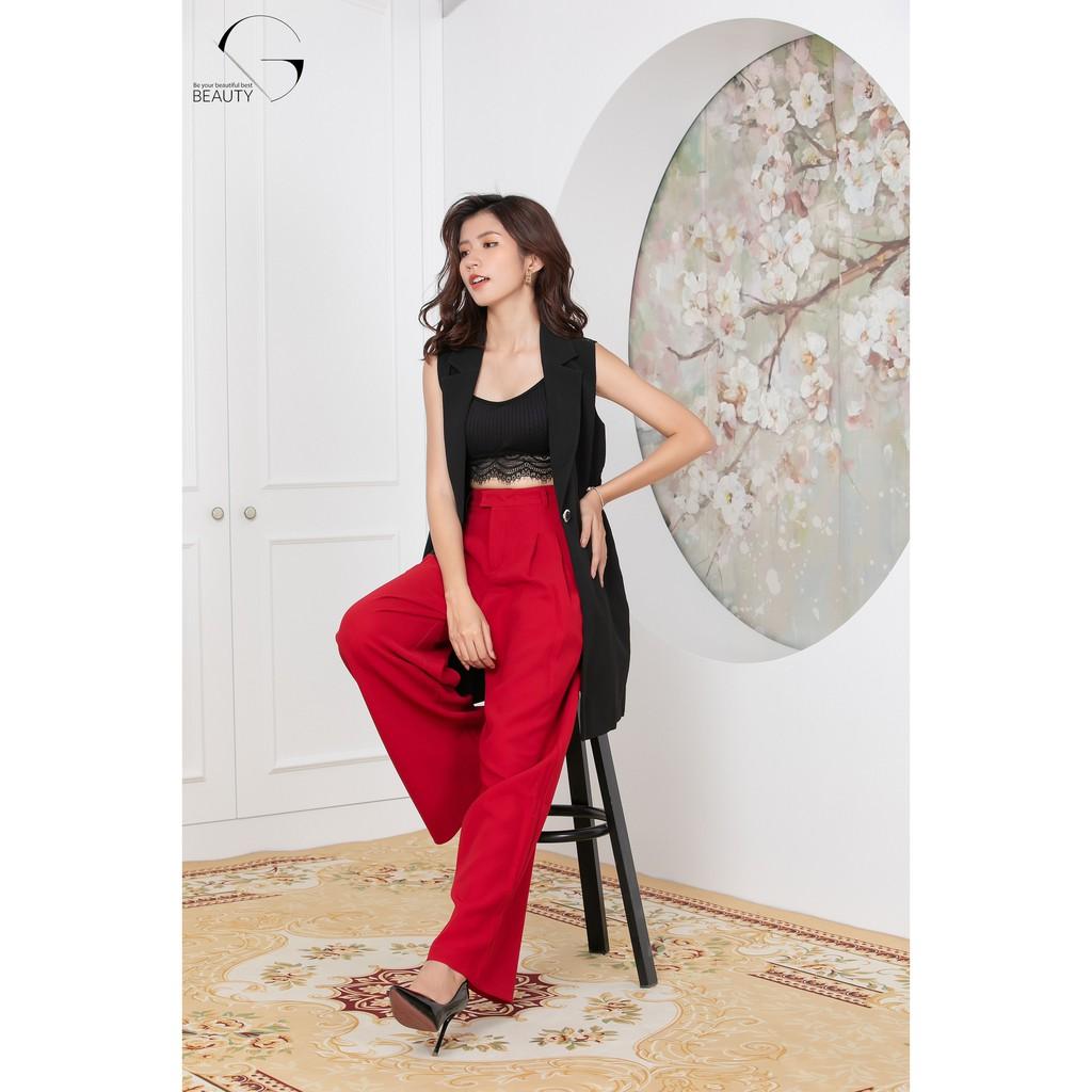 G Beauty Blazer Đen Không Tay Lưng Đan Ren Sang Chảnh
