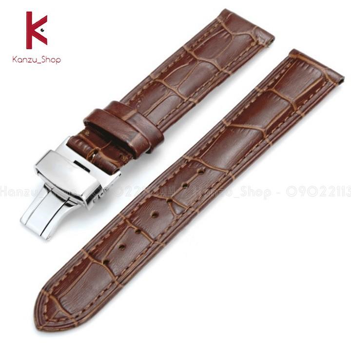 Dây Đồng Hồ Da Khóa Bướm Bạc - Dây Da Đồng Hồ 16mm 17mm 18mm 19mm 20mm 21mm 22mm