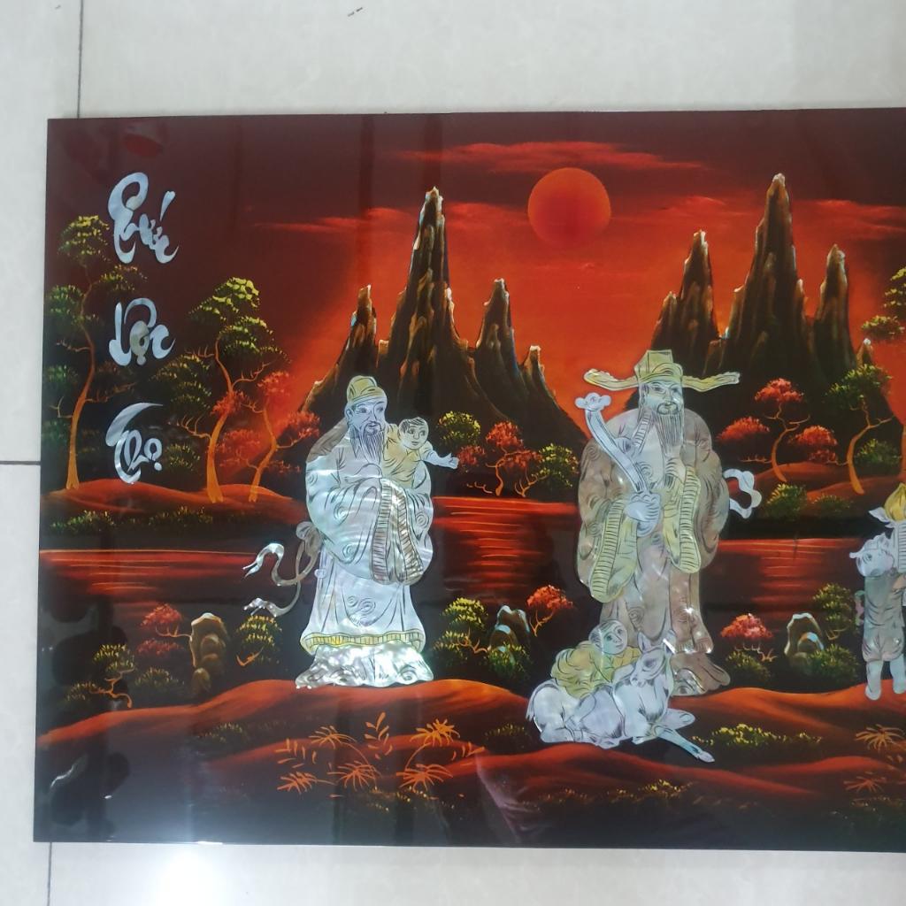 Tranh sơn mài Phúc Lộc Thọ cẩn ốc xà cừ cao cấp size 50x80 cm treo tường, trang trí nhà cửa, văn phòng, qu