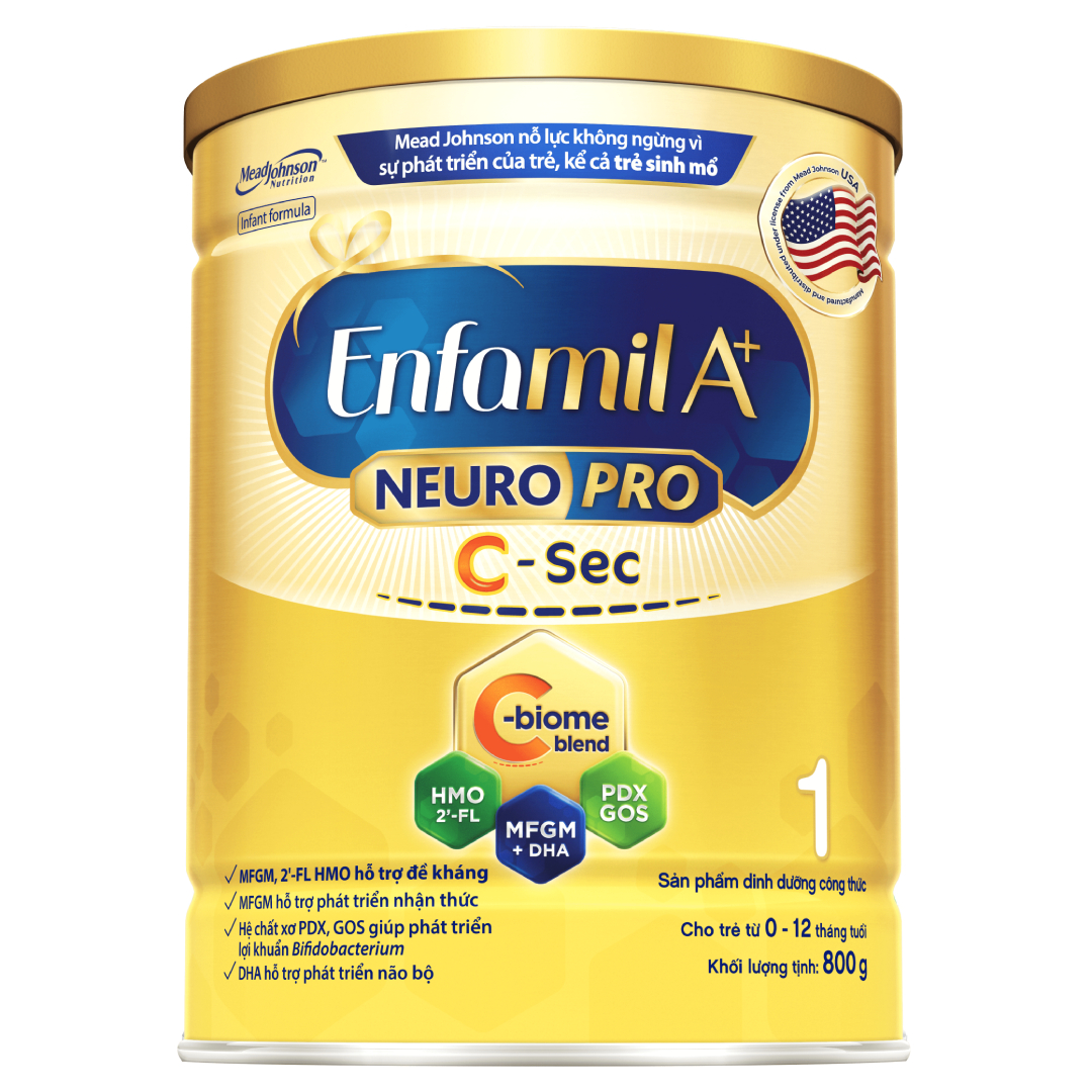 Sữa bột Enfamil A+ NeuroPro 1 C-Sec 800g cho trẻ từ 0-12 tháng