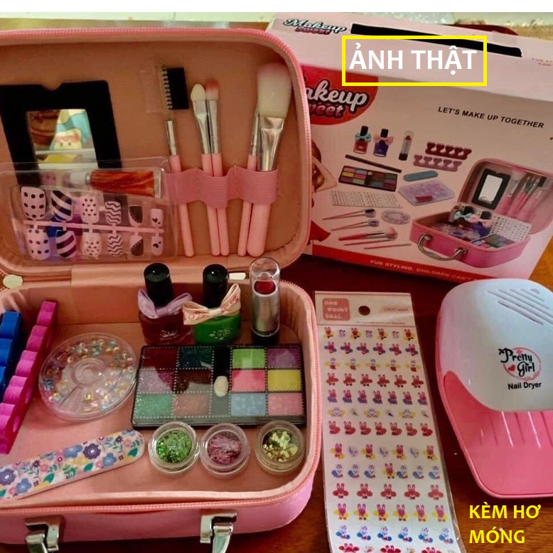 Vali Trang Điểm Cho Bé Gái, Đồ Chơi Makeup, Đồ Chơi Làm Đẹp Cao Cấp, Dễ Làm Sạch-Kèm Máy Hơ Móng