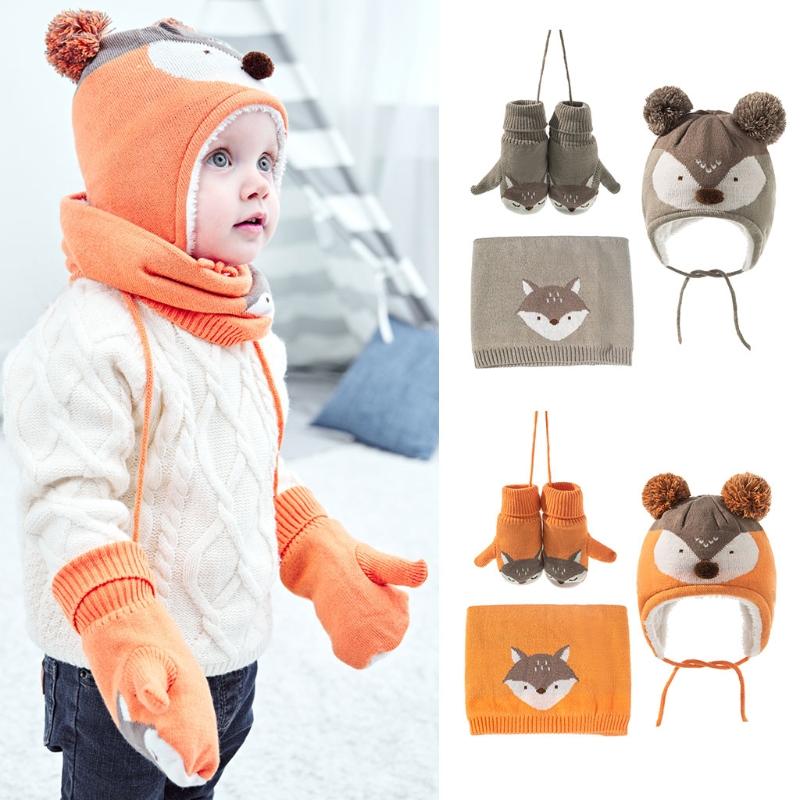 Dễ Thương Thu Đông Mũ Găng Tay Khăn Trẻ Em Phù Hợp Với Dệt Kim Beanies Quà Tặng Cho Trẻ Em G2AE
