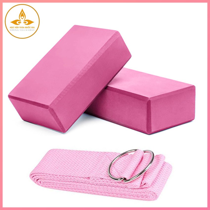 Combo 3 Dụng Cụ  Hỗ Trợ Tập Yoga - YOGA QG:  2 Gạch Tập Yoga Trơn, Không Họa Tiết + 1 Dây Đai Tập Yoga Sợi Cotton