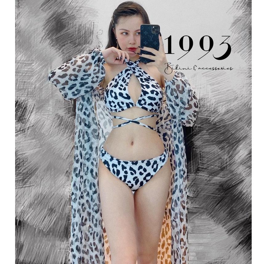 BIKINI 2 MẢNH HỌA TIÊT DA BEO TRẮNG KÈM ÁO CHOÀNG CAO CẤP BIKINI STORE