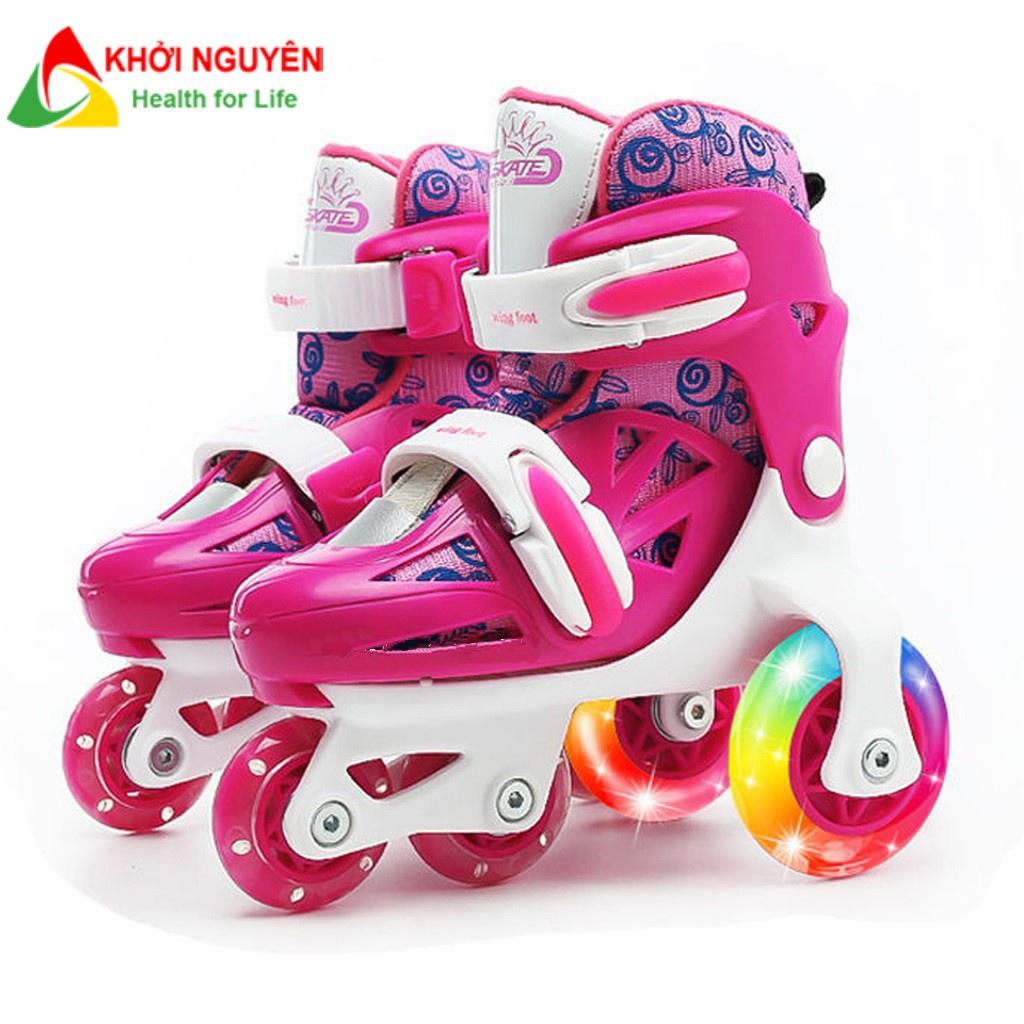 Giày patin trẻ em 2-5 tuổi LEYA có 3 hàng bánh đi được luôn, tặng kèm bảo hộ chân tay, bánh có đèn led, quà tặng năm mới