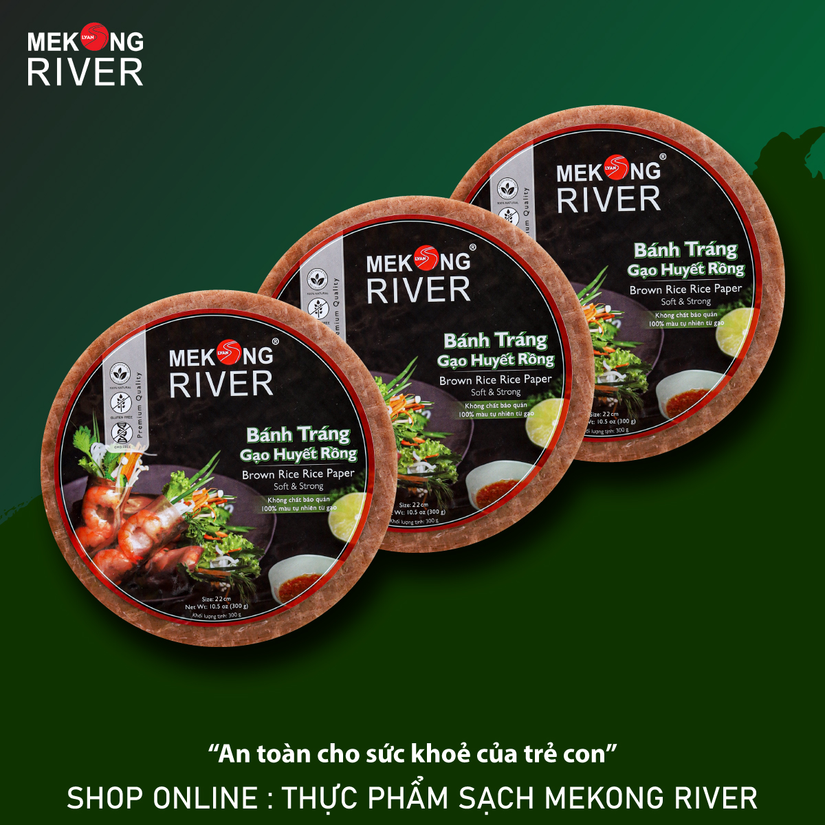 Combo 3 Túi Bánh Tráng Gạo Huyết Rồng MeKong River 22cm 300g