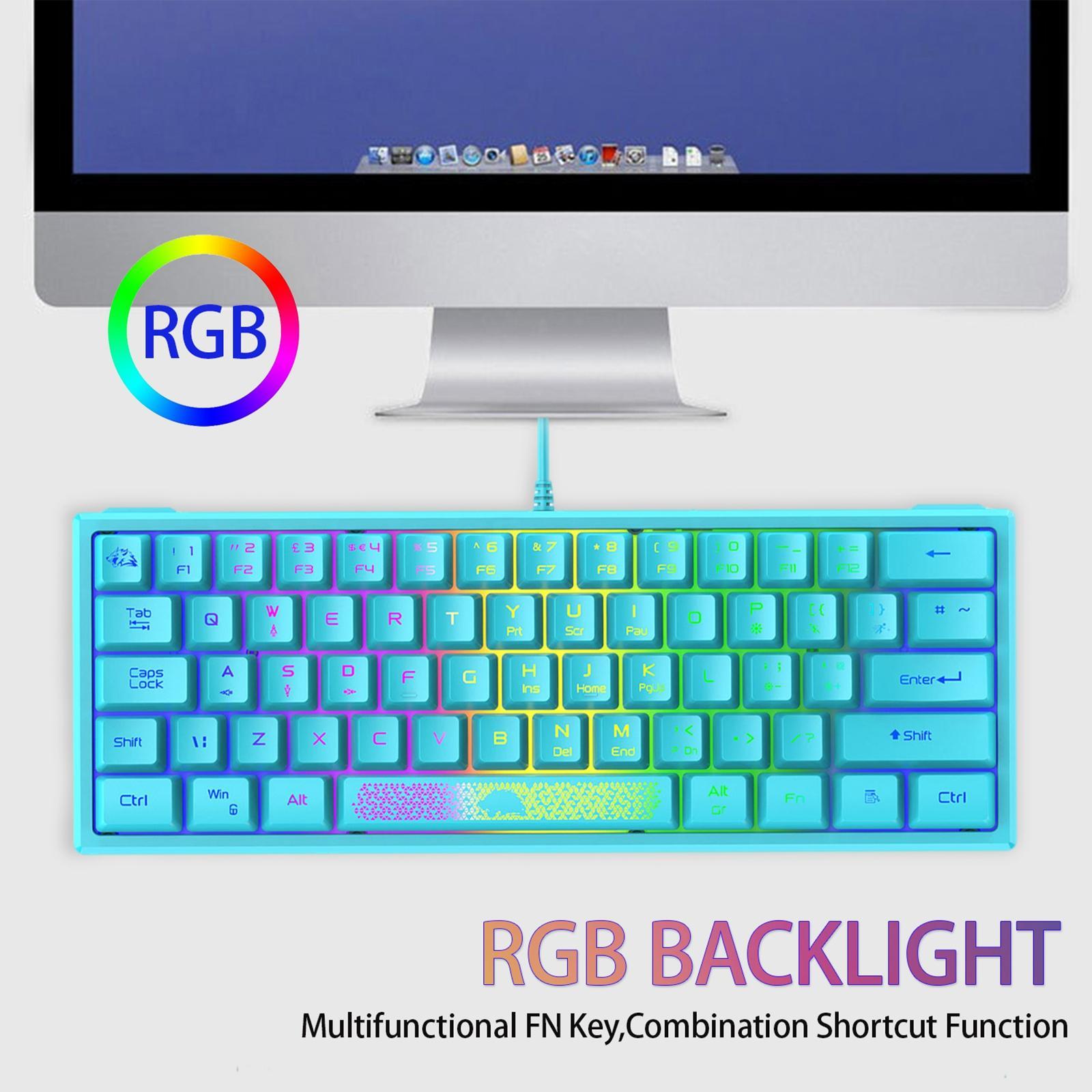RGB Backlit 62 Key Game Keyboard 60% Layout Waterproof Mini for Gamer Android iOS Windows