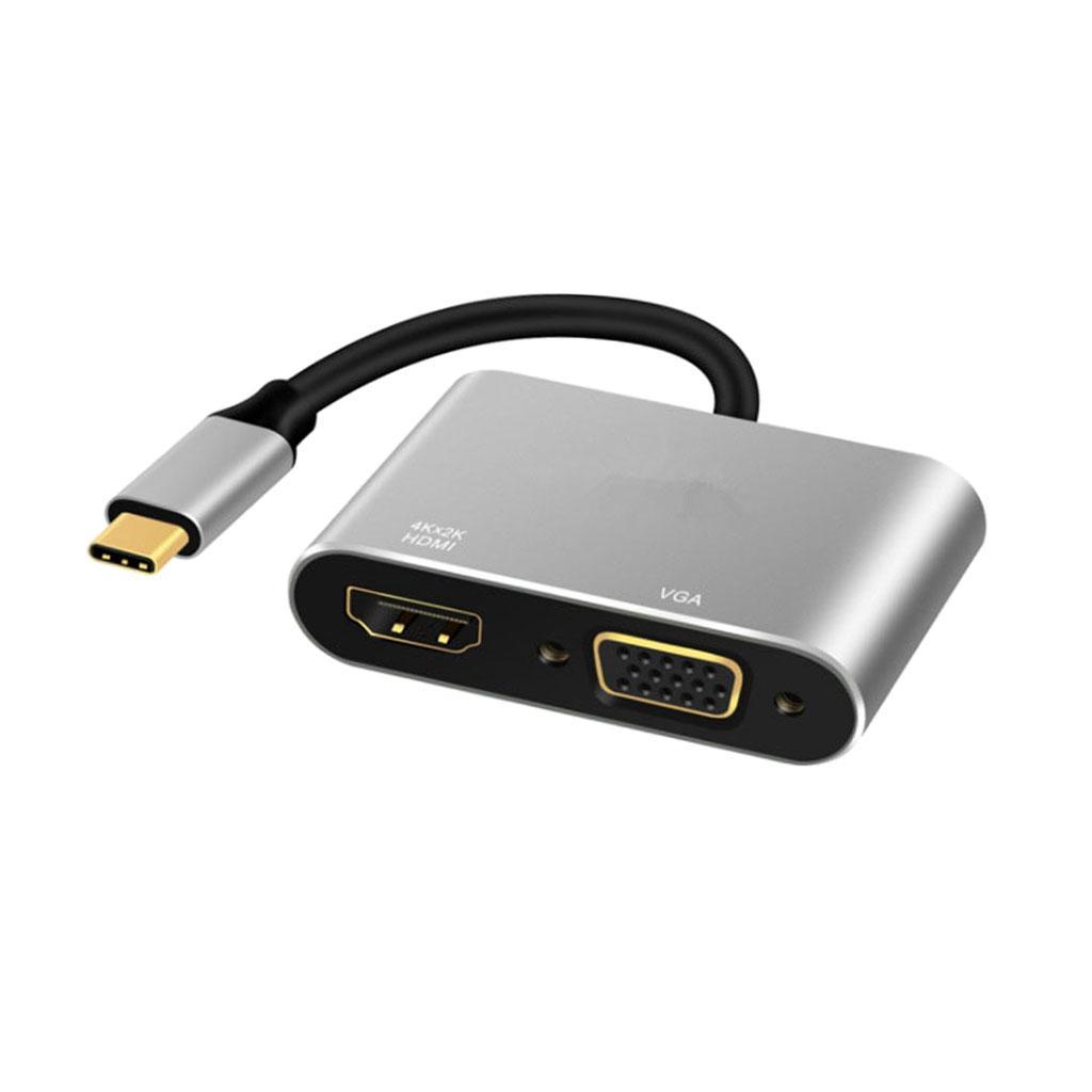 2in1 USB Type C Hub 4K HDMI & VGA Port Display Adapter Splitter