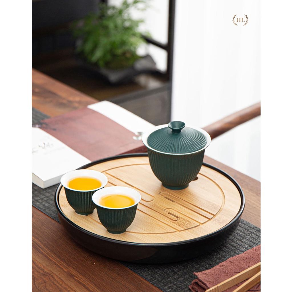 Khay tre tròn đế nhựa Melamine siêu bền | Khay trà chuyên dùng cho nhà hàng khách sạn chất liệu gỗ tre tạo hình độc đáo