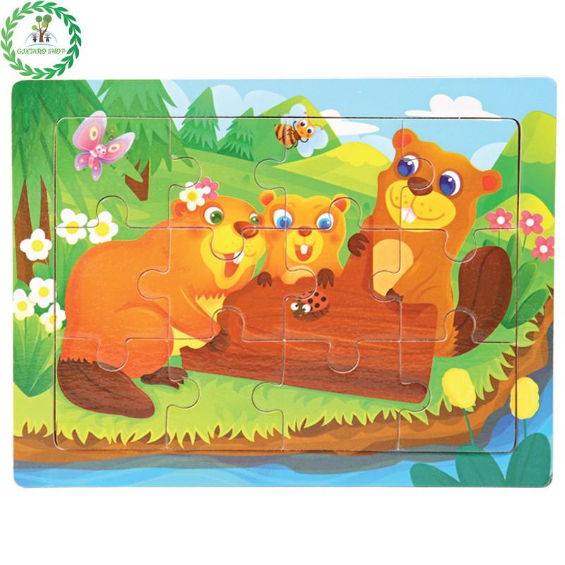 Đồ chơi xếp hình chất lượng cao puzzle , Bộ xếp hình bằng gỗ 12 miếng đa dạng hình ảnh GINTARO SHOP