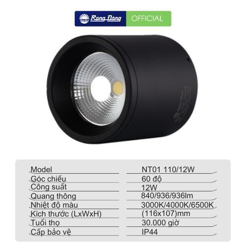 Đèn downlight nổi trần Ánh sáng trắng/vàng phi 90mm, 110mm. Model NT01 - 90/10W, 90/10W