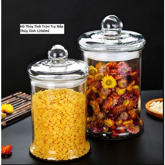 Hũ Thủy Tinh Tròn Trụ Nắp Thủy Tinh 370ml