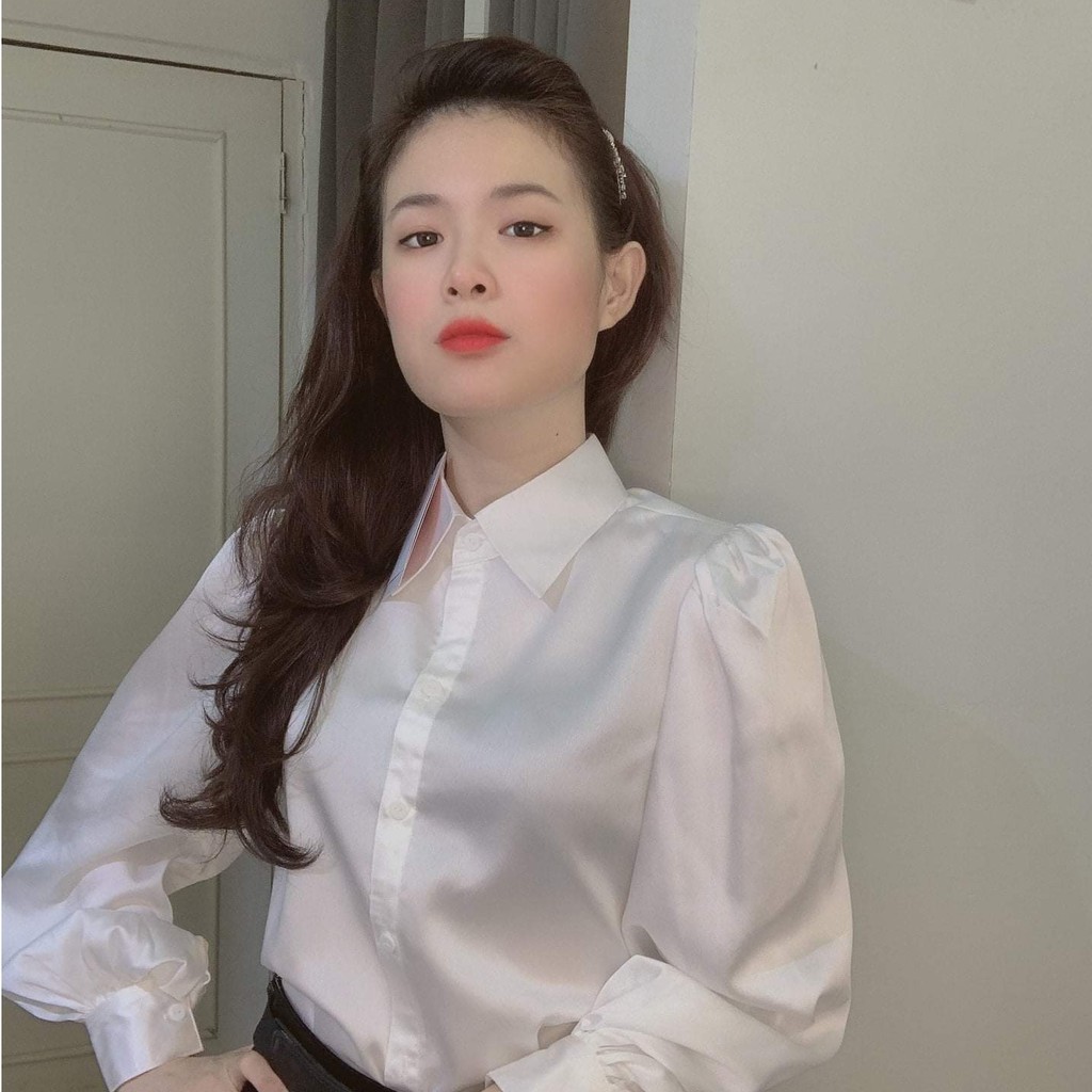 Áo sơ mi TAY BỒNG, CỔ ĐỨC chất lụa ngọc trẻ trung