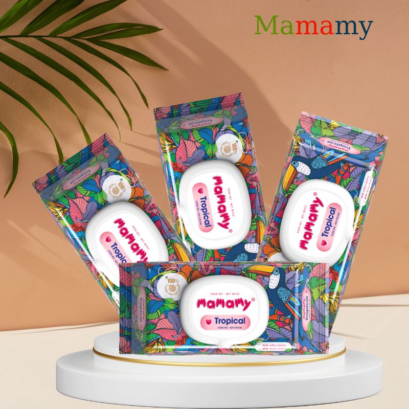 Khăn ướt Mamamy Tropical - 100 % sợi tự nhiên ngừa hăm , rôm sảy