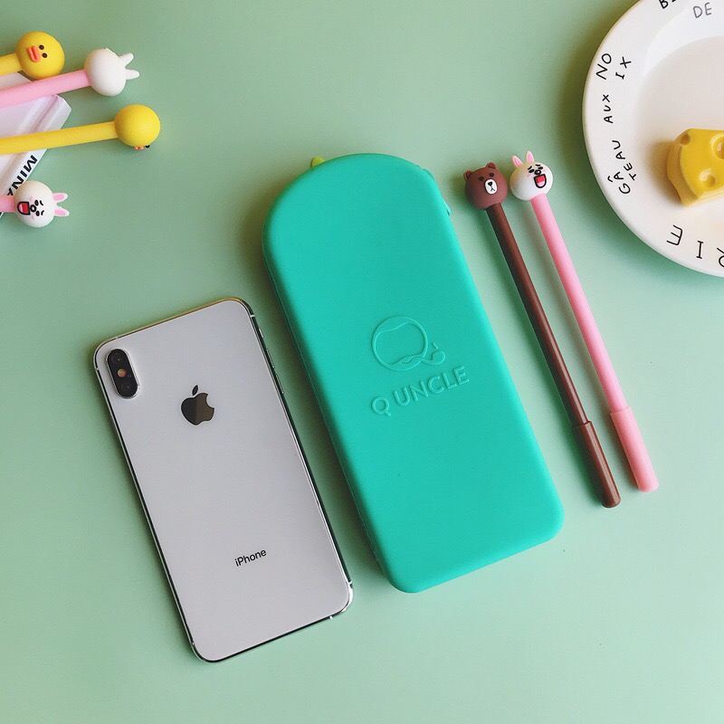 Hộp bút, túi viết silicon phẳng hoạt hình dễ thương