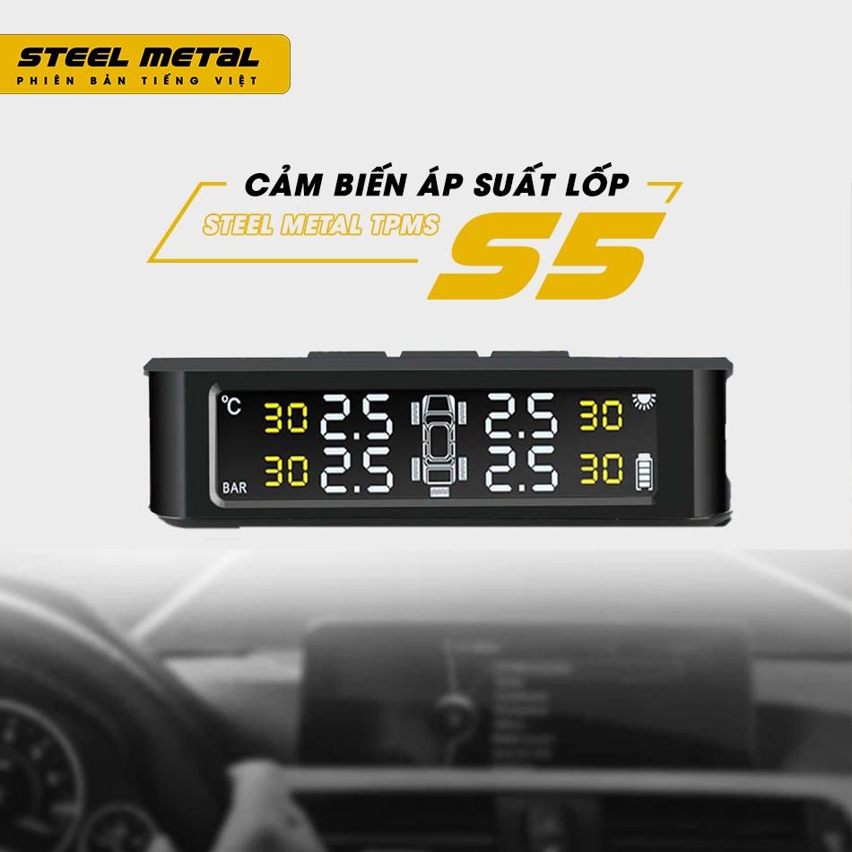 Bộ cảm biến áp suất lốp ô tô xe hơi Tiếng Việt bản cao cấp STEELMETAL S5 Màn LCD Pin năng lượng mặt trời