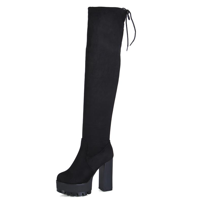 Mùa Đông 2020 Gợi Cảm Đầu Gối Giày Chặt Stovepipe Hiệp Sĩ Giày Da Lộn Mũi Tròn Chiến Đấu Giày Cho Nữ Xu Hướng Nhung Ấm Nữ giày Tăng