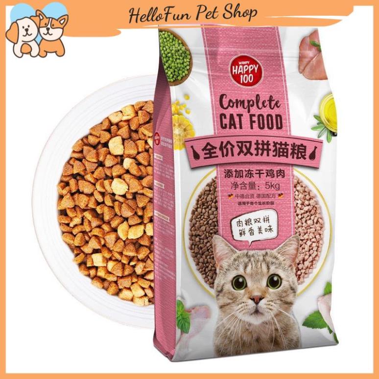 Thức ăn hạt cho mèo Happy 100 mix thịt gà và cá hồi thơm ngon, giàu dinh dưỡng