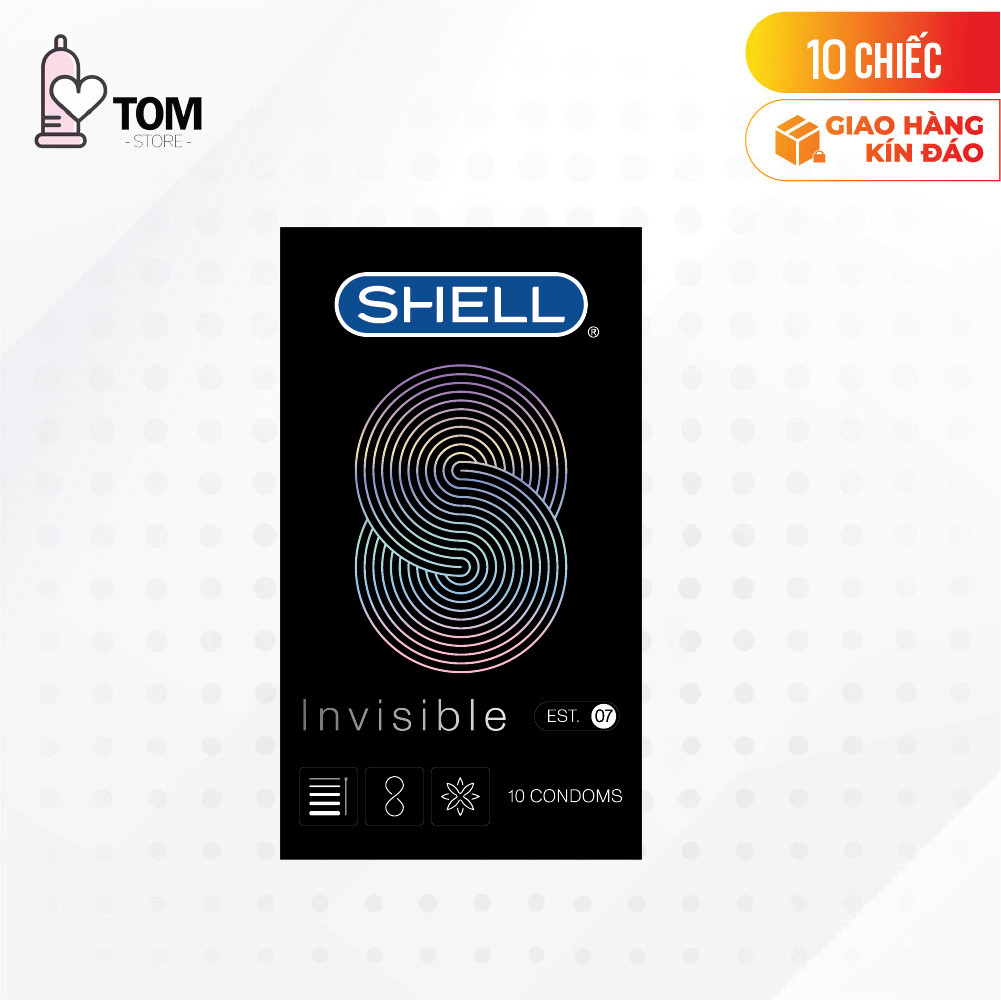 [Hộp 10 cái] Bao cao su Shell Invisible - Siêu mỏng, chống tuột, kéo dài thời gian