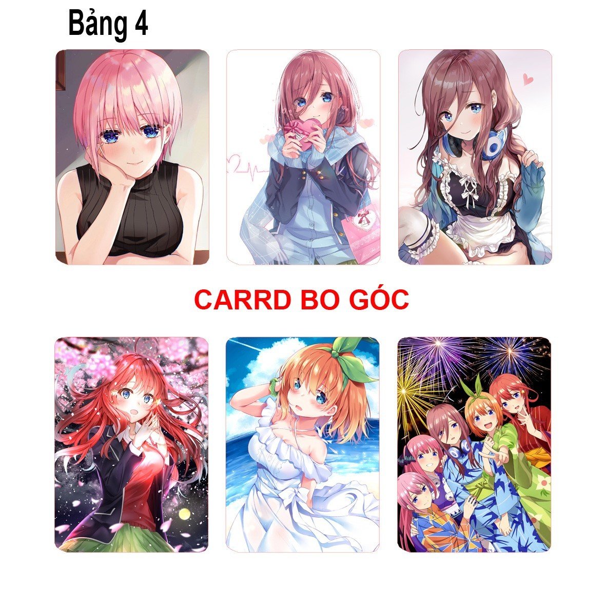 Card bo góc Gotoubun no Hanayome 6 ảnh khác nhau/ Thẻ card nhà có 5 nàng dâu Gotoubun no Hanayome