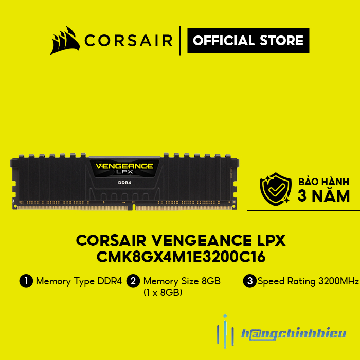 Bộ nhớ RAM dành cho PC CORSAIR VENGEANCE LPX CMK8GX4M1E3200C16 1x8G DDR4 Buss 3200 MHz Hàng chính hãng
