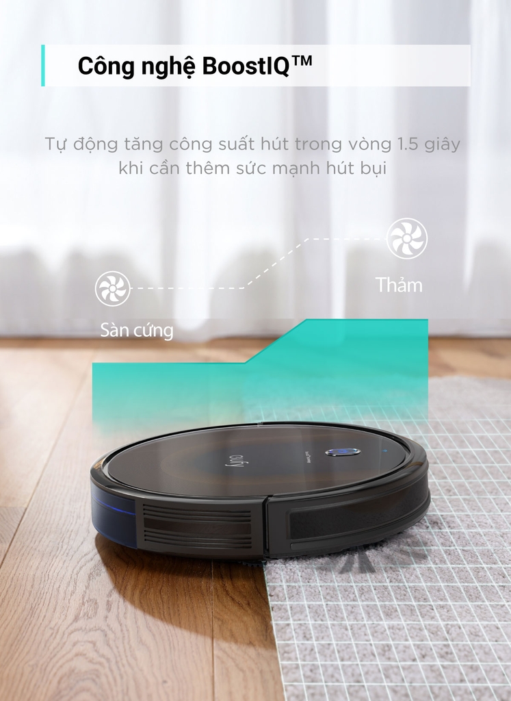 Robot hút bụi EUFY RoboVac 30C Max - T2130 - Lực hút 2000Pa cao chỉ 7.24cm hút được ở những nơi gầm thấp điều kiển bằng giọng nói tiếng Việt với Google Assistantsử dụng 100 phút