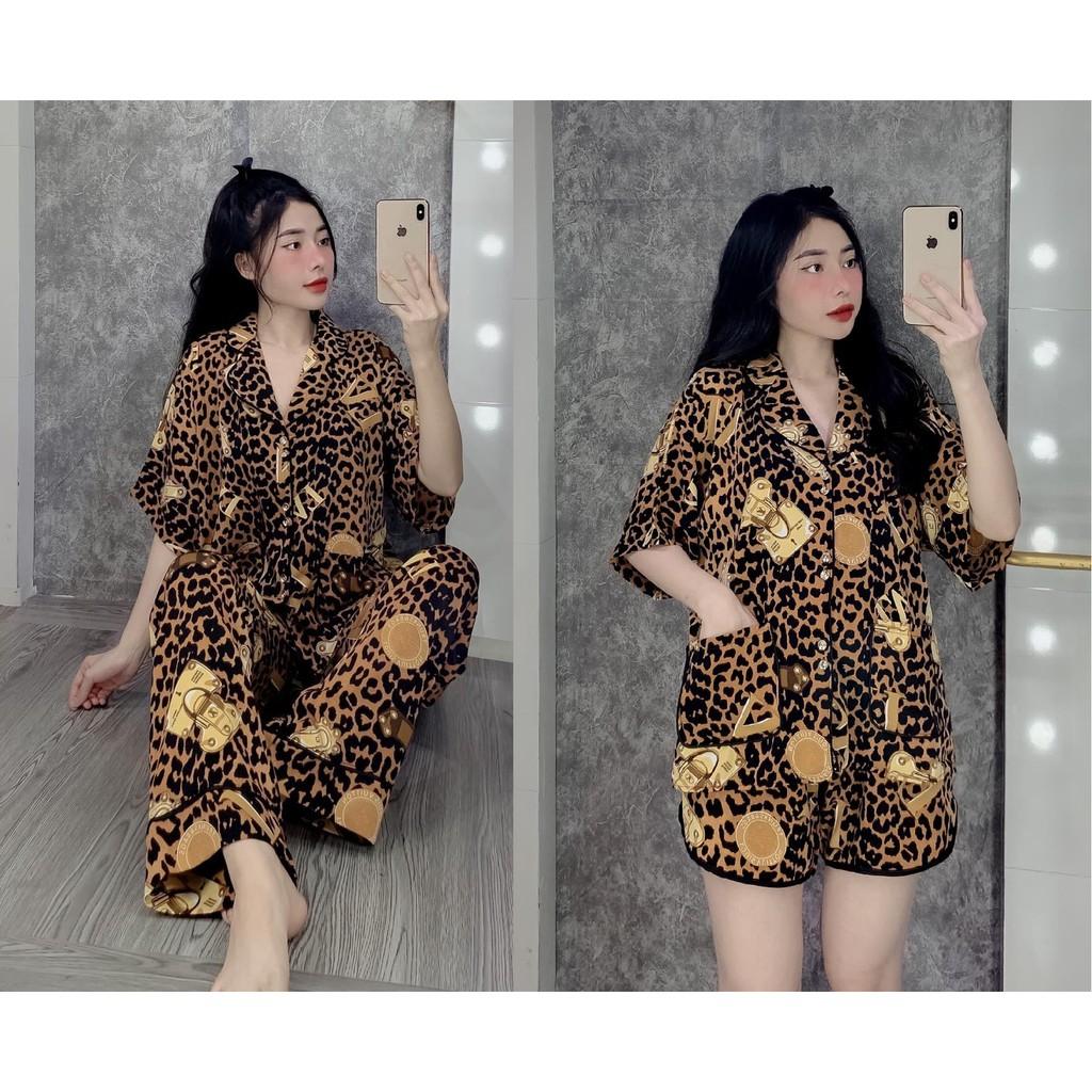 SET Đồ Bộ Lụa Mai Ngô - Cộc Cánh Dơi Quần Dài - Đùi P1 - Set 1 - Beo - Nâu