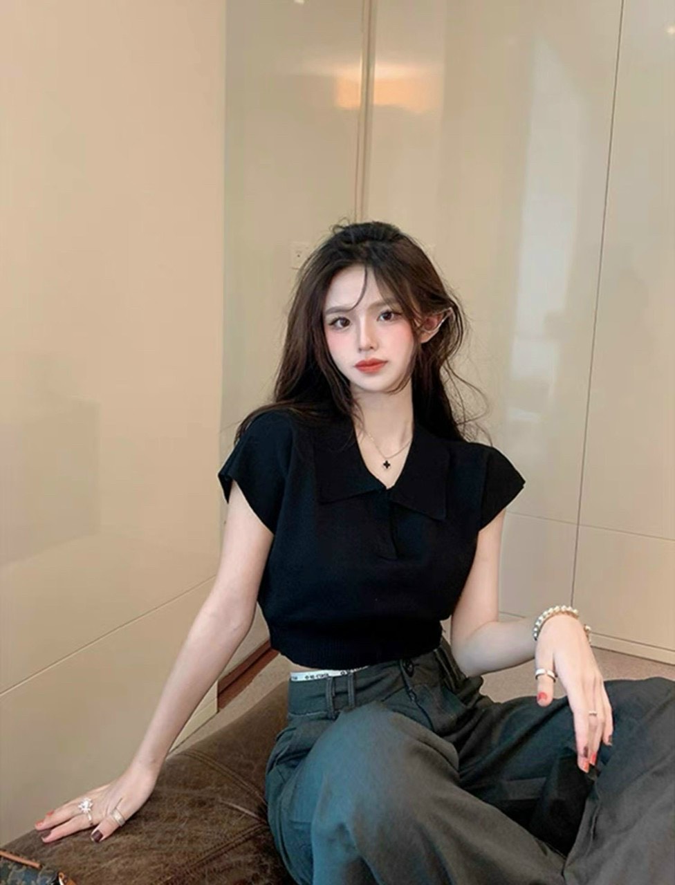 ÁO CROPTOP CỔ SƠ MI TAY NGẮN