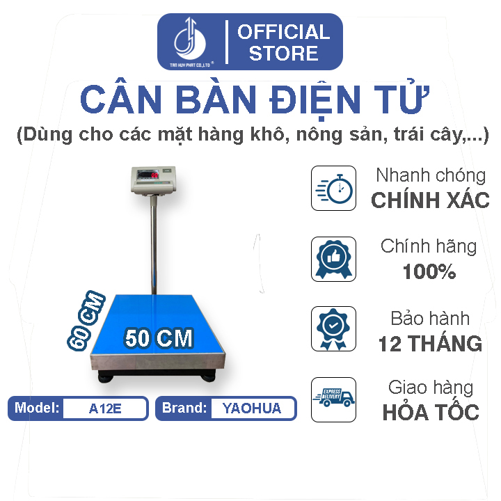 Cân Bàn Điện Tử A12E - Mặt Bàn Cân 500X600MM