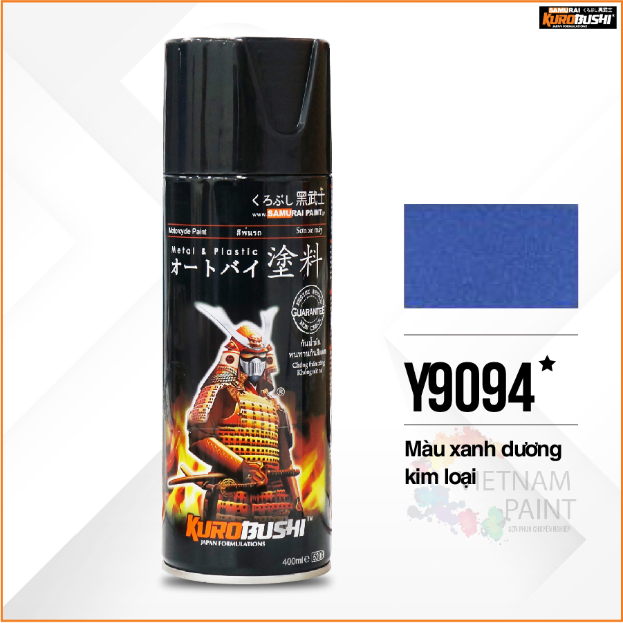 COMBO Sơn Samurai màu xanh kim loại Y9094 gồm 4 chai đủ quy trình độ bền cao(Lót  - Nền 124 - Màu Y9094 - Bóng )