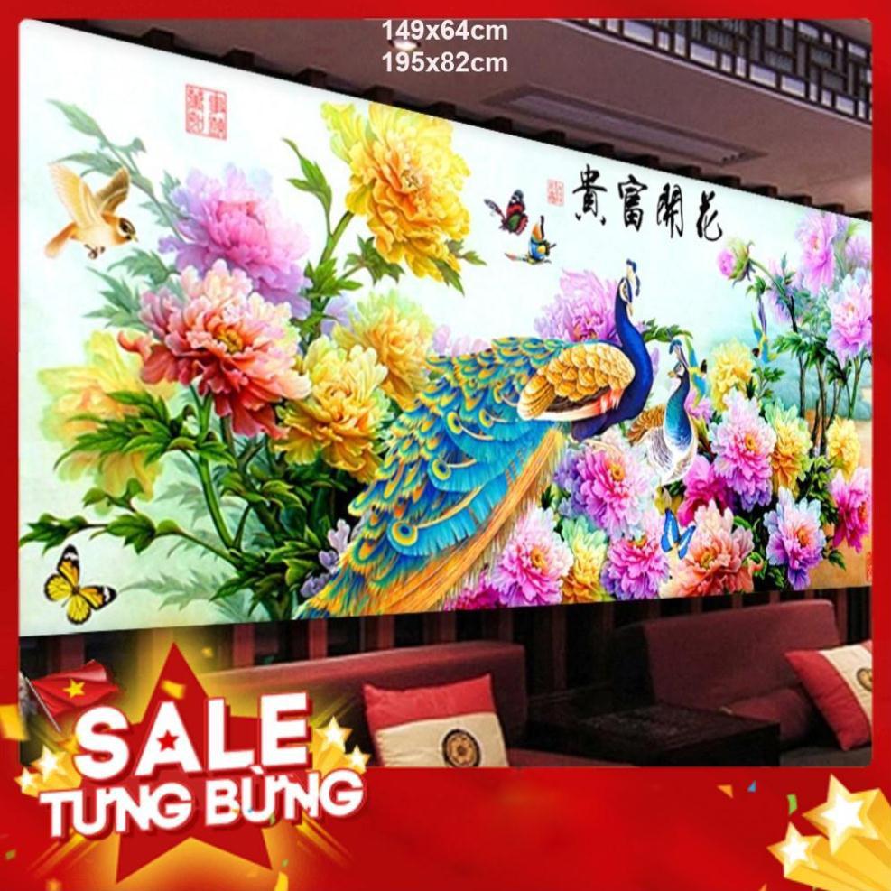 Tranh thêu chữ thập chim công hn0776 149x64cm