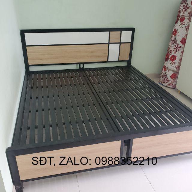 Giường sắt kết hợp gỗ 1m6 x 2m