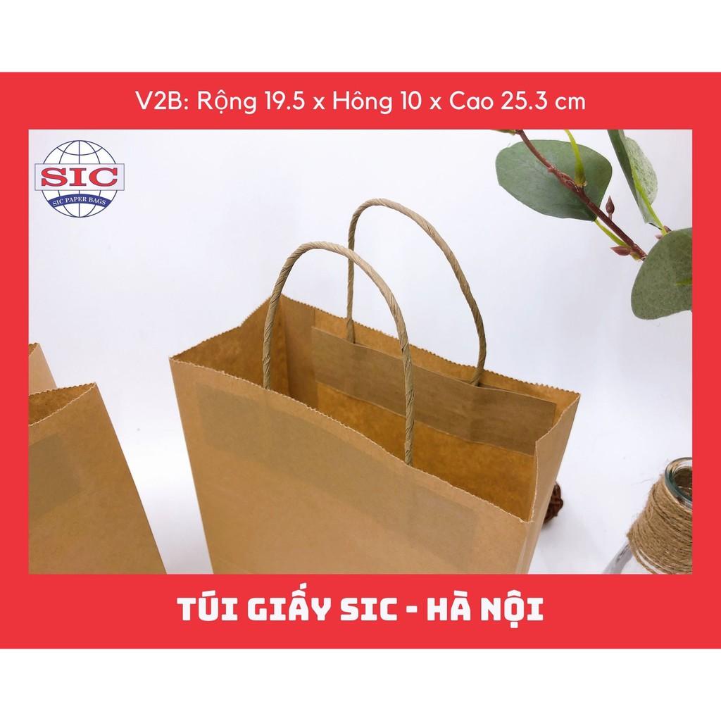 100 CHIẾC TÚI GIẤY KRAFT V2B: 19.5x10x25.3cm CÓ QUAI