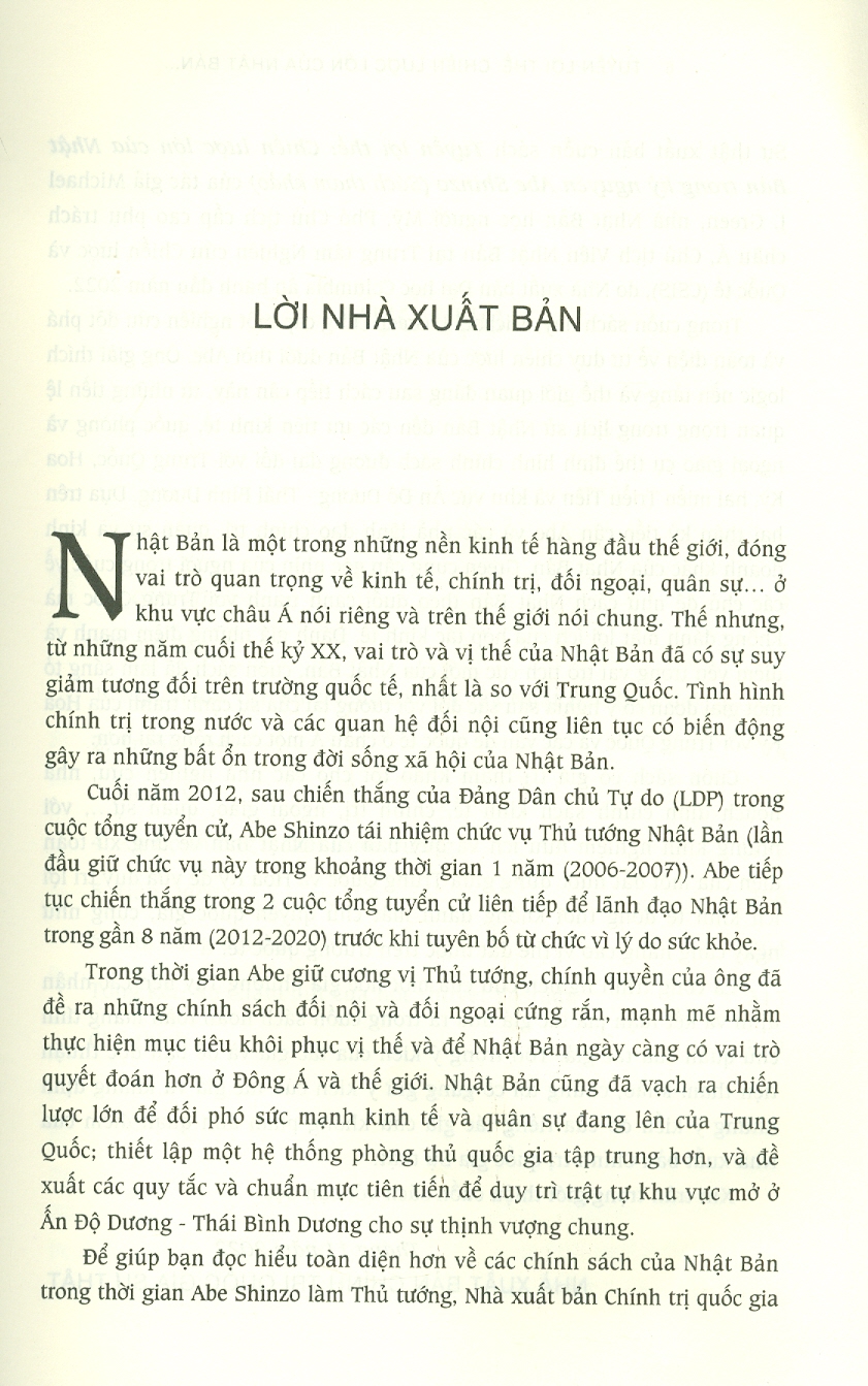 TUYẾN LỢI THẾ CHIẾN LƯỢC LỚN CỦA NHẬT BẢN TRONG KỶ NGUYÊN ABE SHINZO – Michael J. Green – NXB Chính trị Quốc gia sự thật