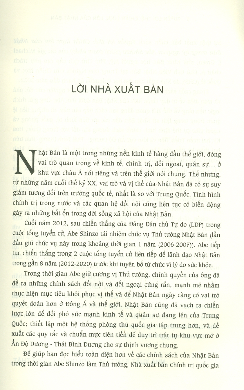 TUYẾN LỢI THẾ CHIẾN LƯỢC LỚN CỦA NHẬT BẢN TRONG KỶ NGUYÊN ABE SHINZO – Michael J. Green – NXB Chính trị Quốc gia sự thật (bìa mềm)