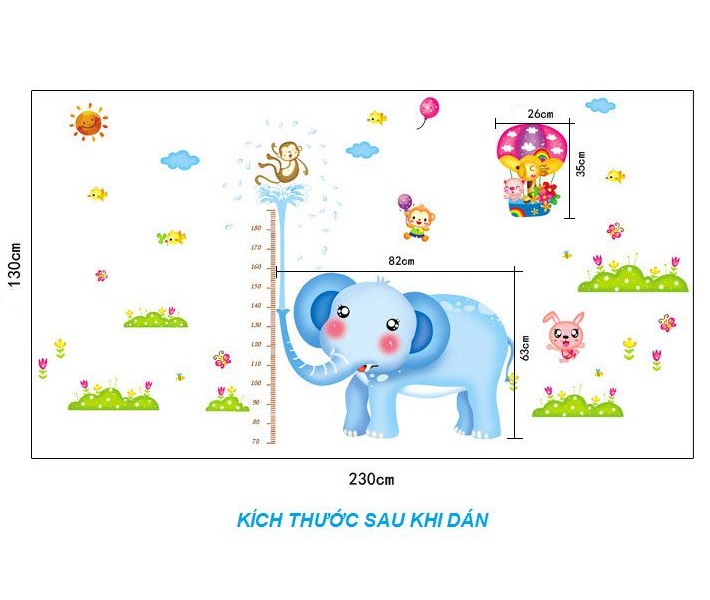 Decal Thước đo chiều cao Voi to AmyShop DTD016 (130 x 230 cm)