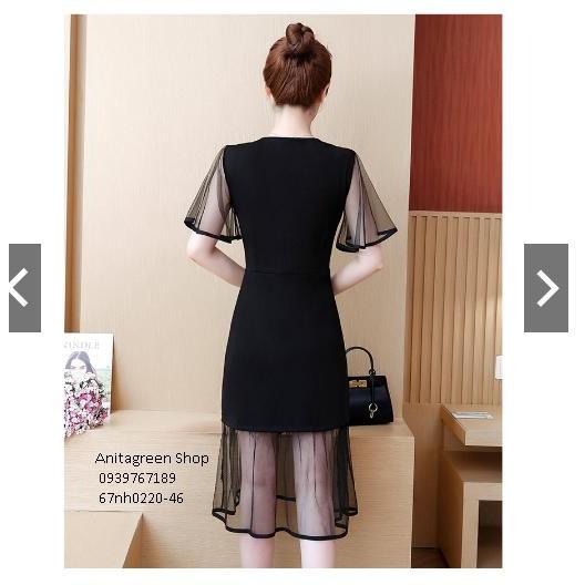 67nh0220-Đầm Midi nữ màu đen tay ngắn phong cách retro s-6xl