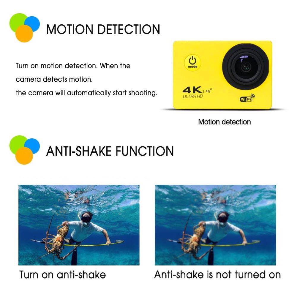 Máy ảnh thể thao HD 4K không thấm nước với WiFi Lặn ngoài trời từ xa Deportiva 2 inch F60 Camera 4K 1080p Camera ngay lập tức