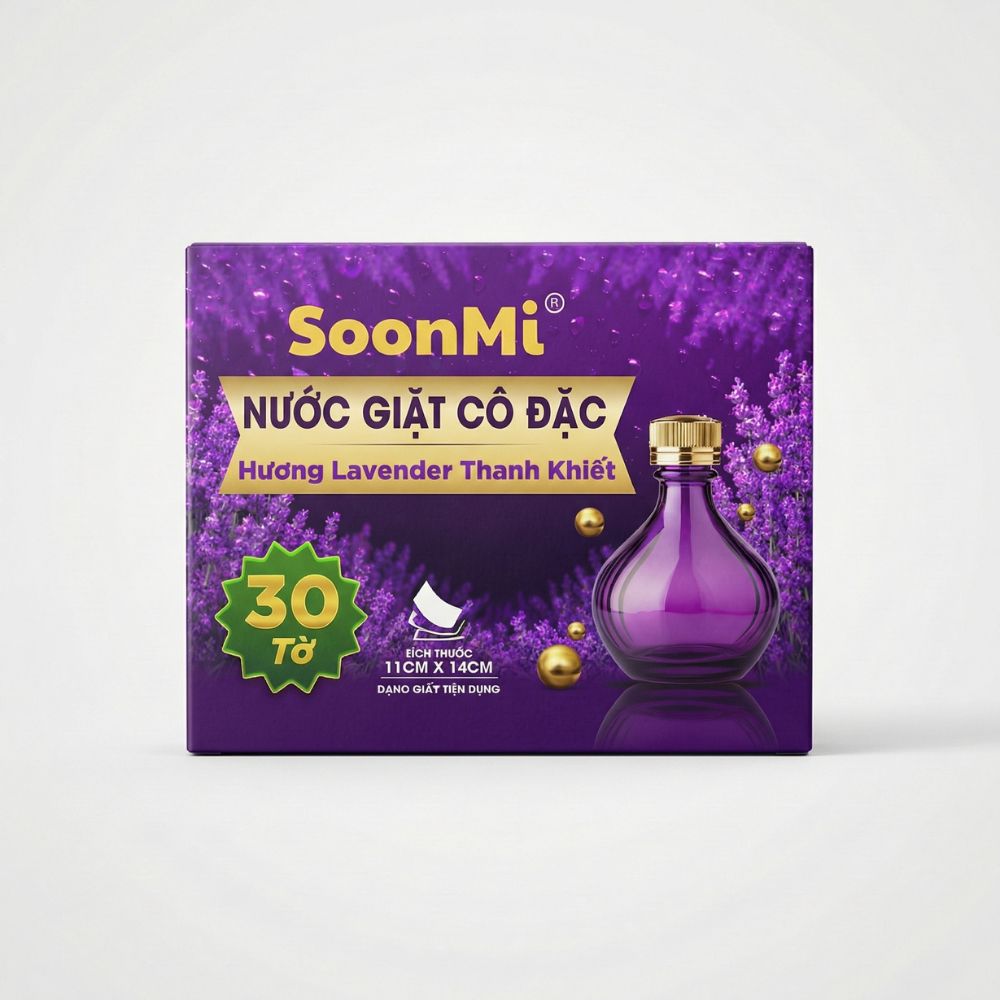 Nước Giặt Cô Đặc SoonMi Hương Lavender - Công Nghệ Giặt Tẩy Thế Hệ Mới (Hộp 30 Tờ) - hàng chính hãng