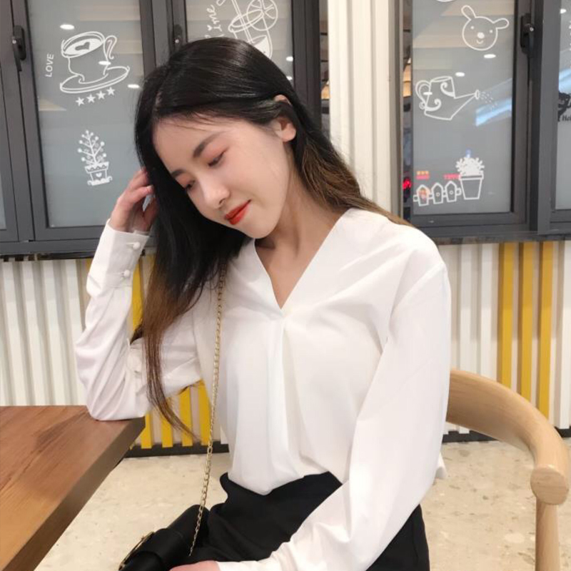 Áo sơ mi công sở kiểu áo sơ mi kiểu đắp chéo cổ V QK01 - Áo sơ mi công sở hàn quốc