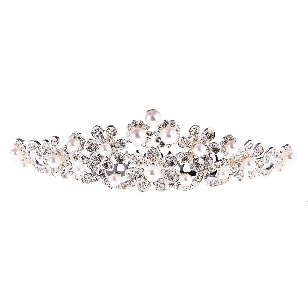 Silver Plated Flower Rhinestone Necklace Earrings Bridal Tiara Jewelry Set