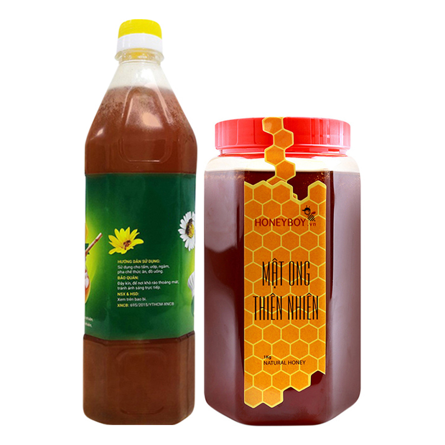 Combo Mật Ong Thiên Nhiên Honeyboy (1kg) + Mật Ong Thô Honeyboy (1L) - Tặng Mật Ong Thiên Nhiên Honeyboy (100ml)