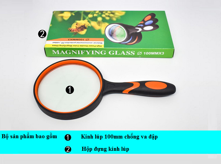 Kính lúp cầm tay đọc sách báo, soi mạch 100mm 3X (chống va đập, rơi vỡ) - Tặng kèm đèn pin bóp tay (màu ngẫu nhiên)