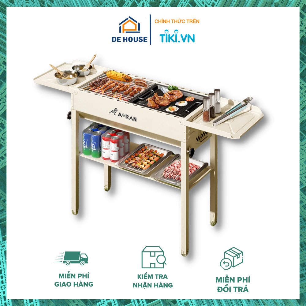 Bếp Nướng Than Hoa Ngoài Trời Gấp Gọn Có Tay Xách - Bếp Nướng Bbq Dã Ngoại Du Lịch 2 Tầng - Bếp Bộ Phụ Kiện