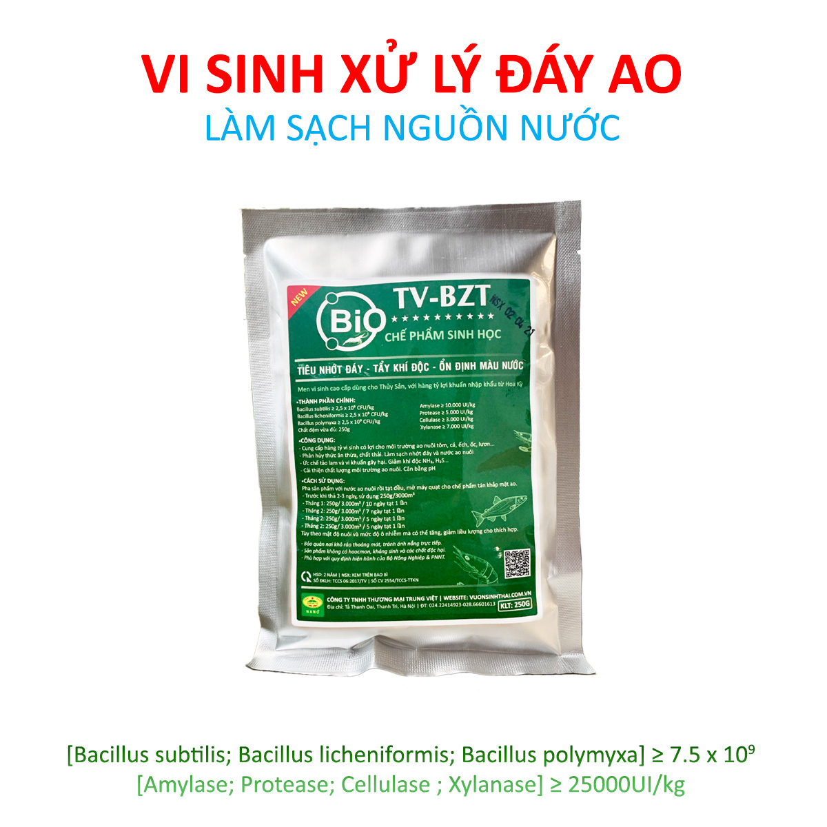 VƯỜN SINH THÁI - Chế phẩm vi sinh hồ cá, tôm BZT. Xử lý nước, làm sạch nhớt đáy ao. Ức chế tảo lam, khí độc. Hàng tỷ bào tử hữu hiệu từ HOA KỲ