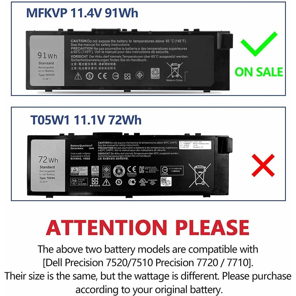 Pin Dùng Cho Laptop DELL Precision 15 7510, 17 7710, 15 5000 Series. MFKVP, TWCPG 9-cell 91Wh