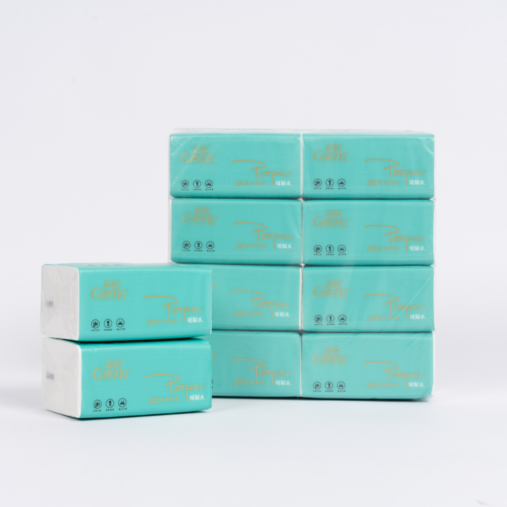 Khăn Giấy Ăn Caitong 5 lớp dạng rút siêu dày - 1 bịch xanh nhạt 8 gói