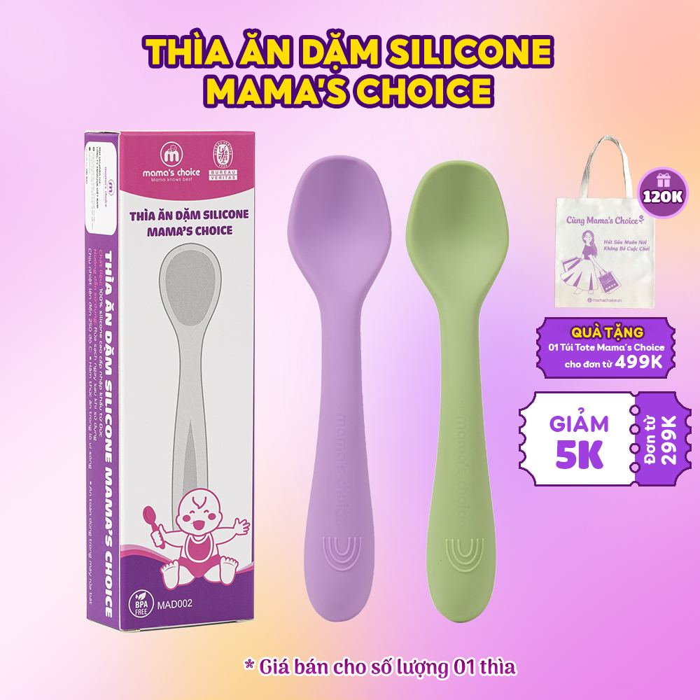 Thìa Ăn Dặm Silicone Mama's Choice 2023, Chất Liệu Mềm Mại và An Toàn Kiểm Định Quốc Tế Bureau Veritas