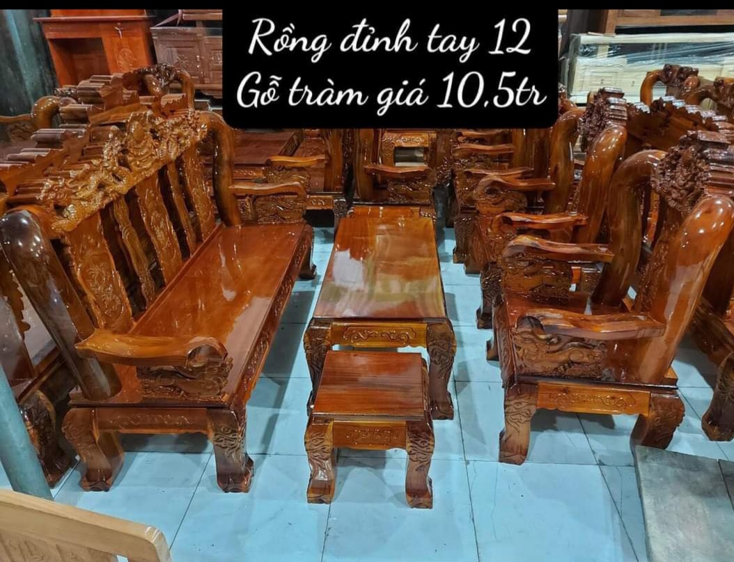 Bộ Salon Rồng đỉnh tay 12 gỗ Tràm 6 món