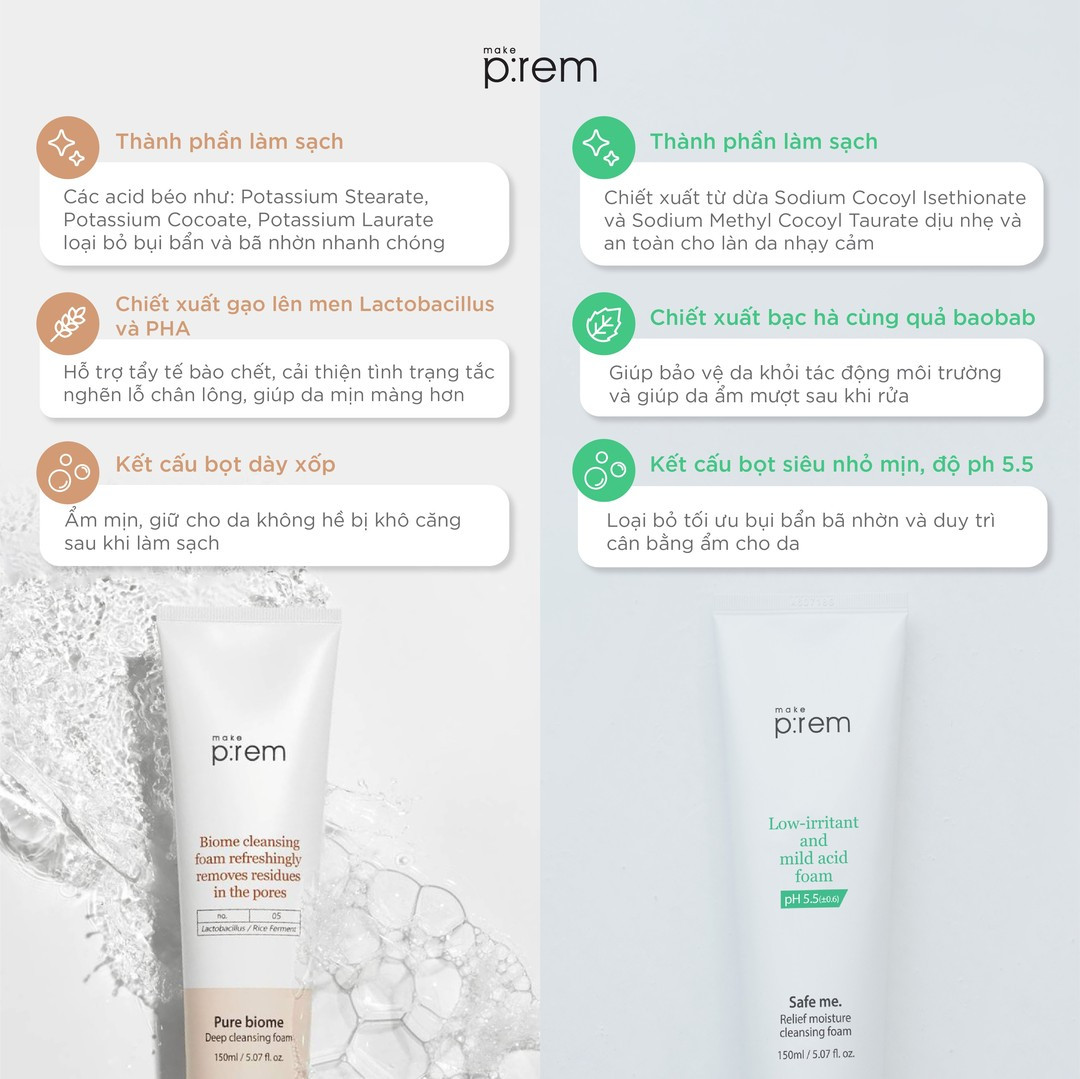 Sữa Rửa Mặt Tạo Bọt Cấp Ẩm, Dịu Nhẹ, Giảm Kích Ứng Make Prem Safe Me Relief Moisture Cleansing Foam pH5.5 20ml